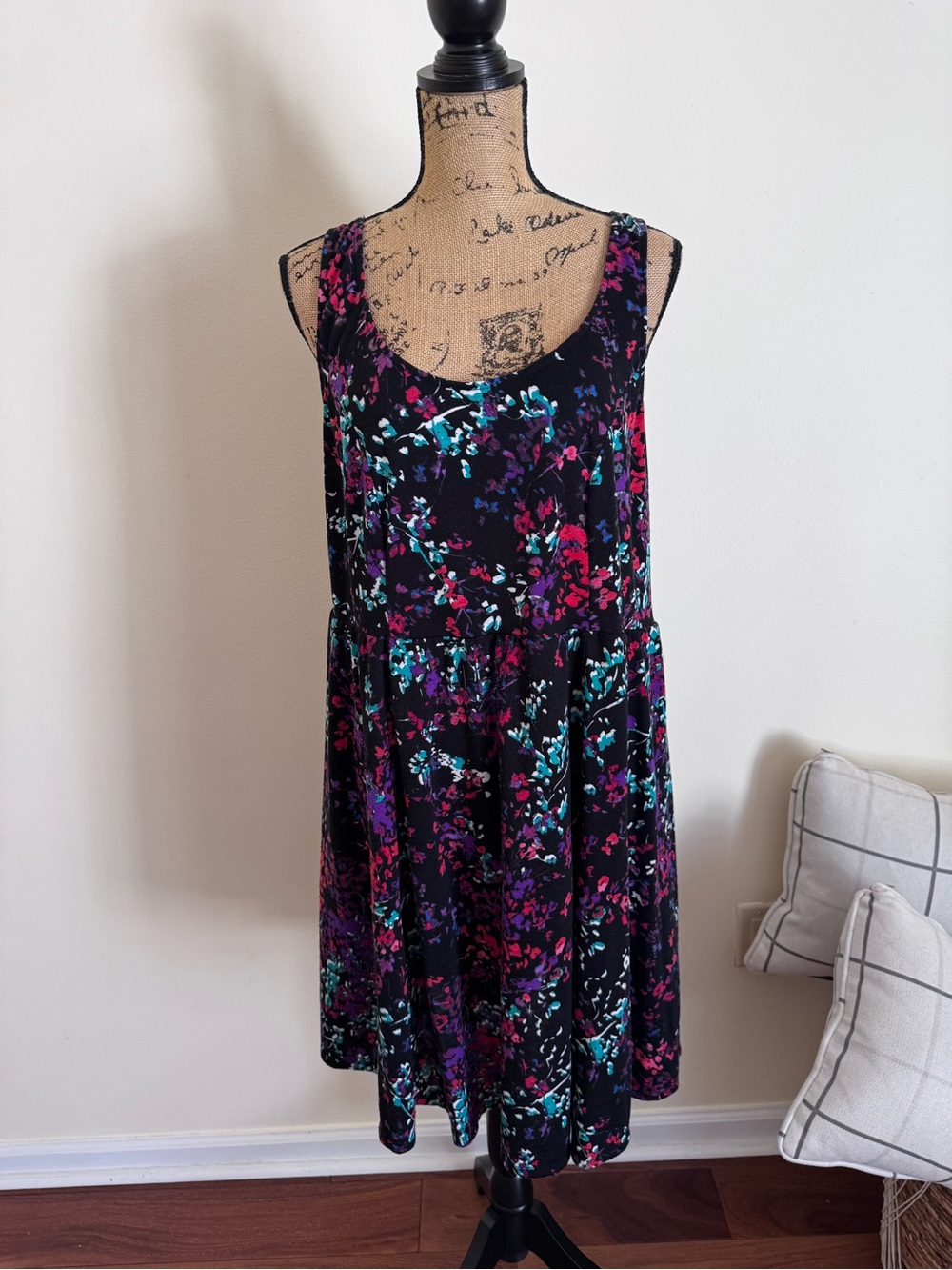 Pure Energy Black Midi Dress with Pink & Teal Floral Print